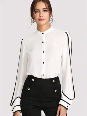 Women's White Button Up Long Sleeve Blouse
