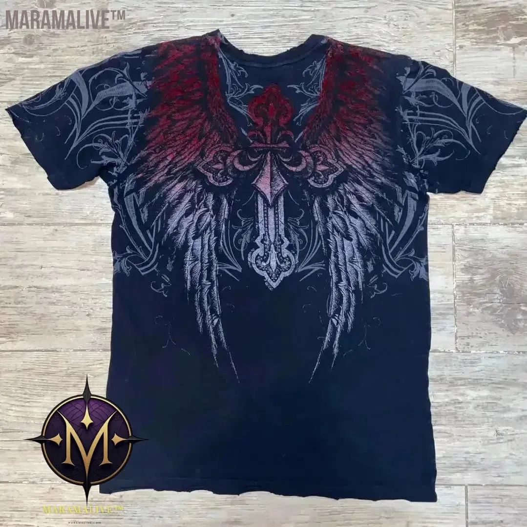 Y2K Tshirt New Harajuku Retro Wing Printing Oversized Punk Hip Hop T shirt Women Short Sleeved Gothic Clothing Tops Streetwear