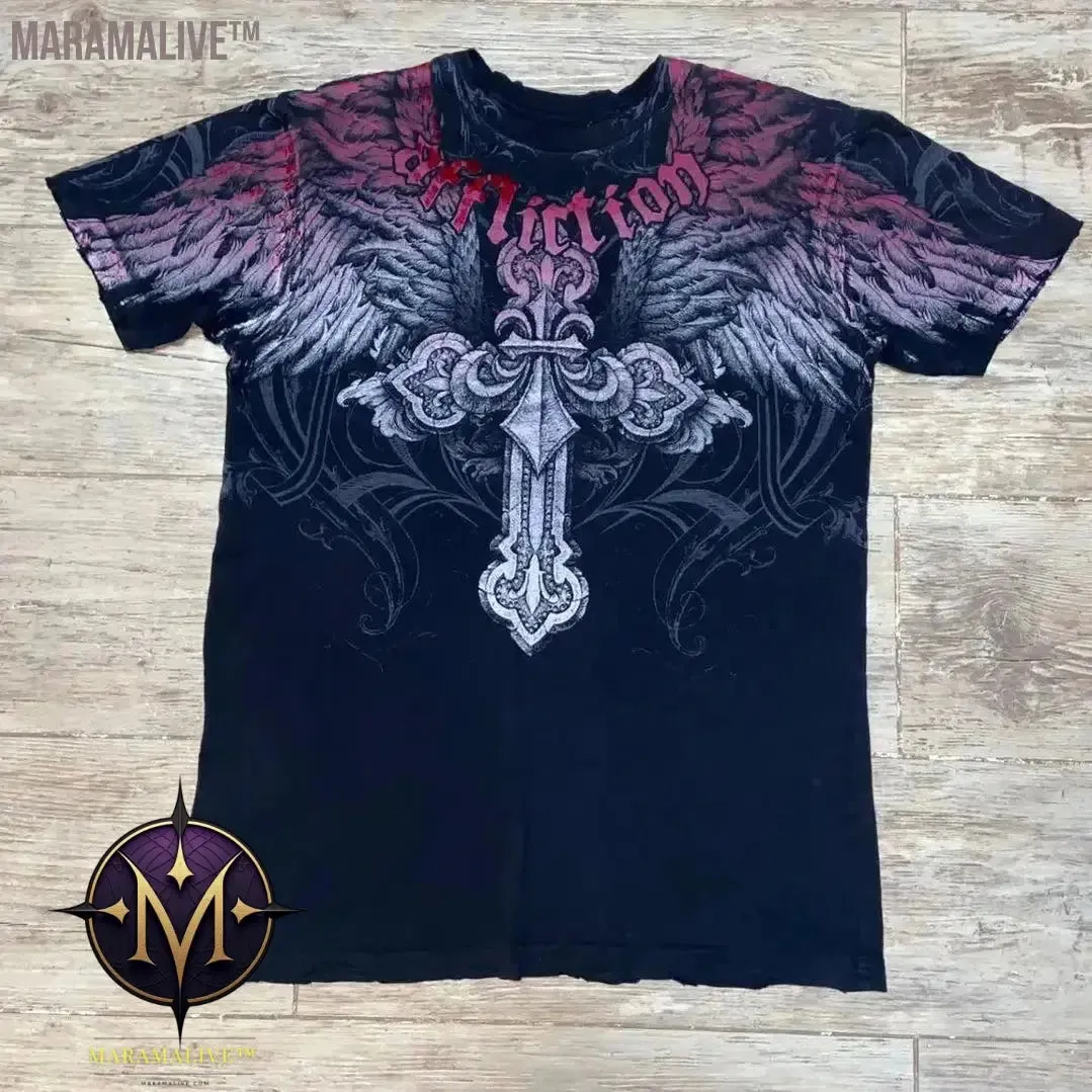 Y2K Tshirt New Harajuku Retro Wing Printing Oversized Punk Hip Hop T shirt Women Short Sleeved Gothic Clothing Tops Streetwear