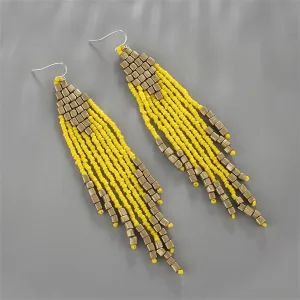 Yellow & Black Howlite Tassel Drop Earrings