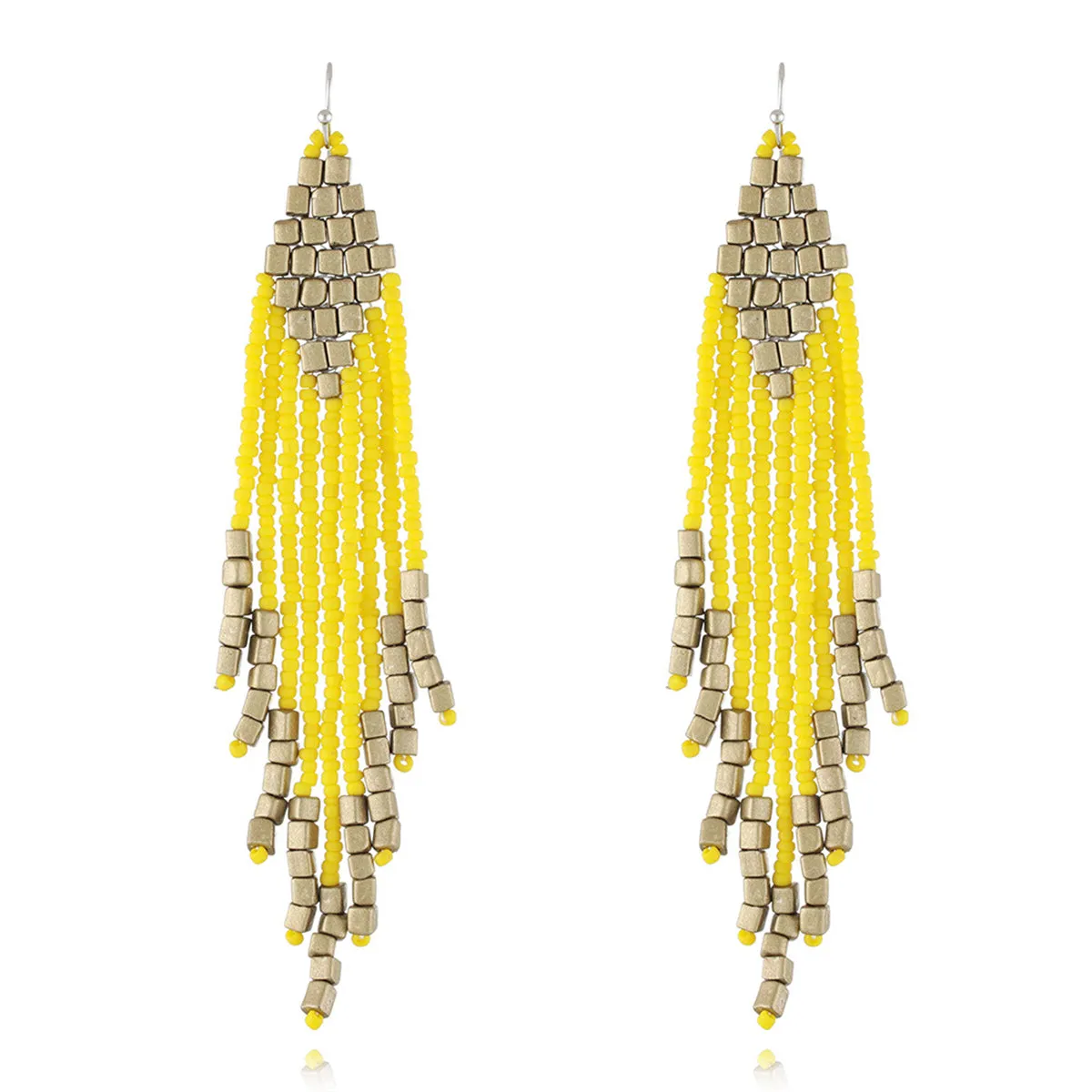 Yellow & Black Howlite Tassel Drop Earrings
