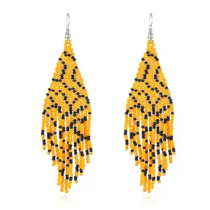 Yellow & Black Wave Beaded Drop Earrings