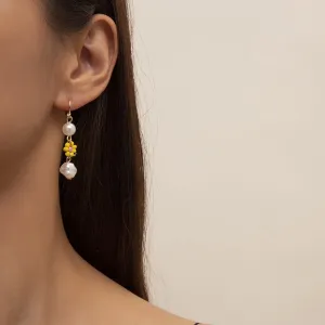 Yellow Howlite & Pearl 18K Gold-Plated Drop Earrings
