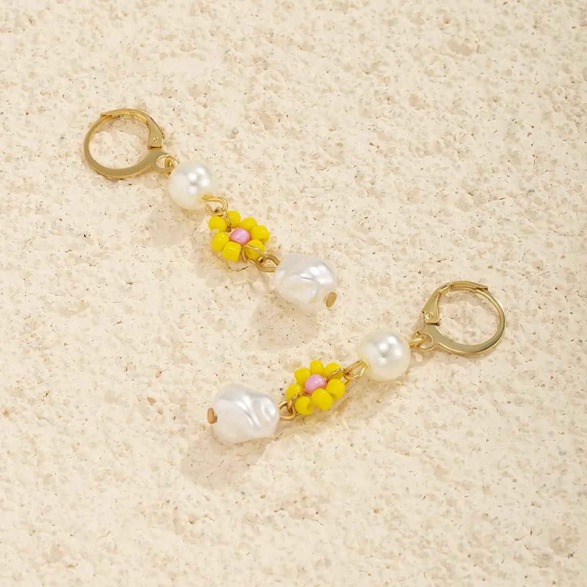 Yellow Howlite & Pearl 18K Gold-Plated Drop Earrings