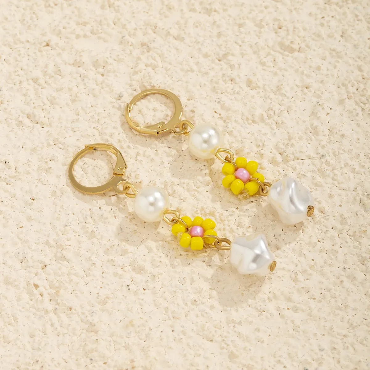 Yellow Howlite & Pearl 18K Gold-Plated Drop Earrings