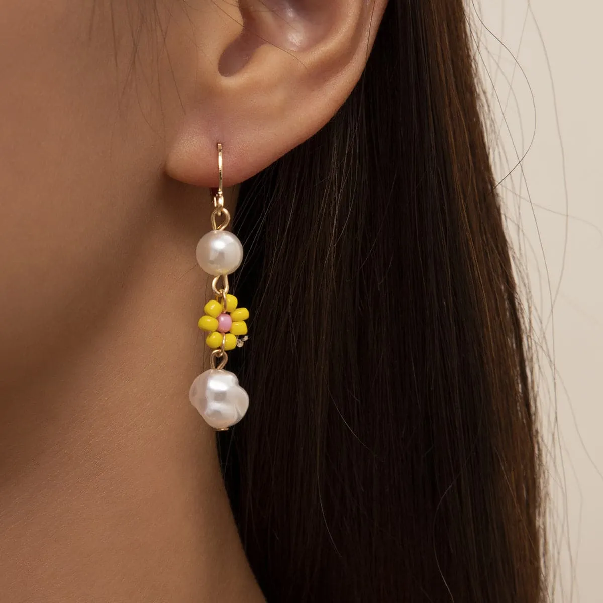 Yellow Howlite & Pearl 18K Gold-Plated Drop Earrings