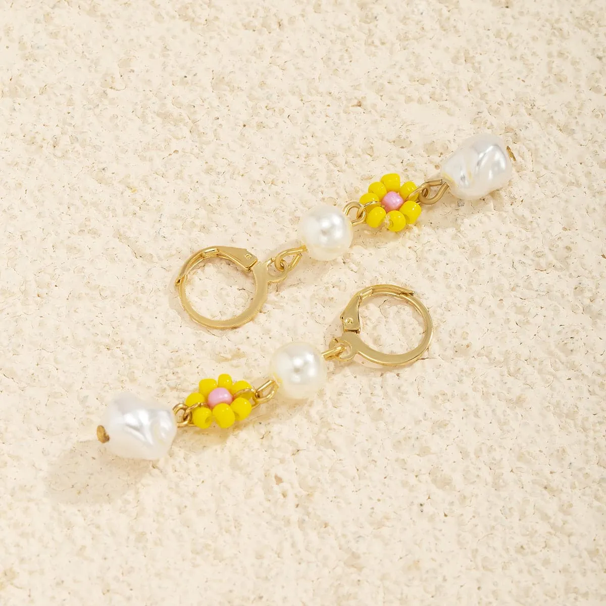 Yellow Howlite & Pearl 18K Gold-Plated Drop Earrings