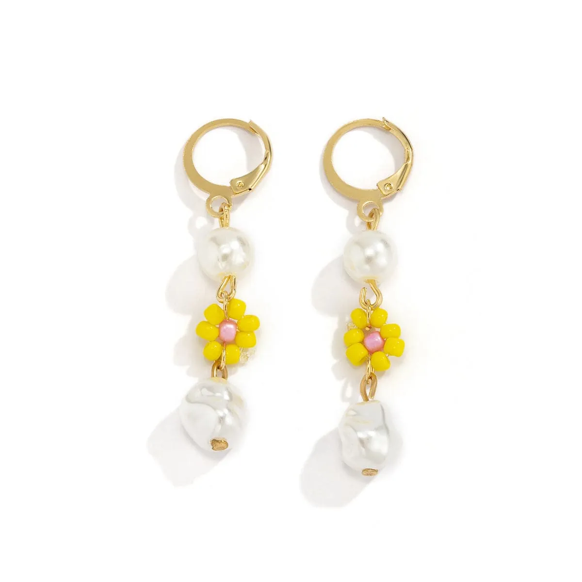 Yellow Howlite & Pearl 18K Gold-Plated Drop Earrings