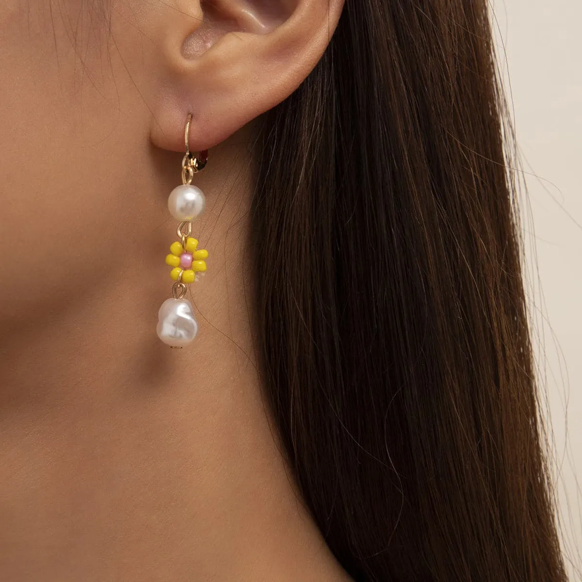 Yellow Howlite & Pearl 18K Gold-Plated Drop Earrings