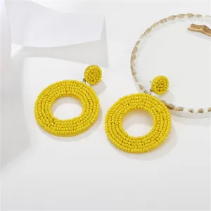 Yellow Howlite & Silver-Plated Beaded Round Drop Earring