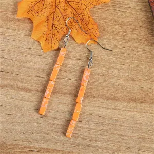Yellow Howlite & Silver-Plated Cylinder Bead Drop Earrings