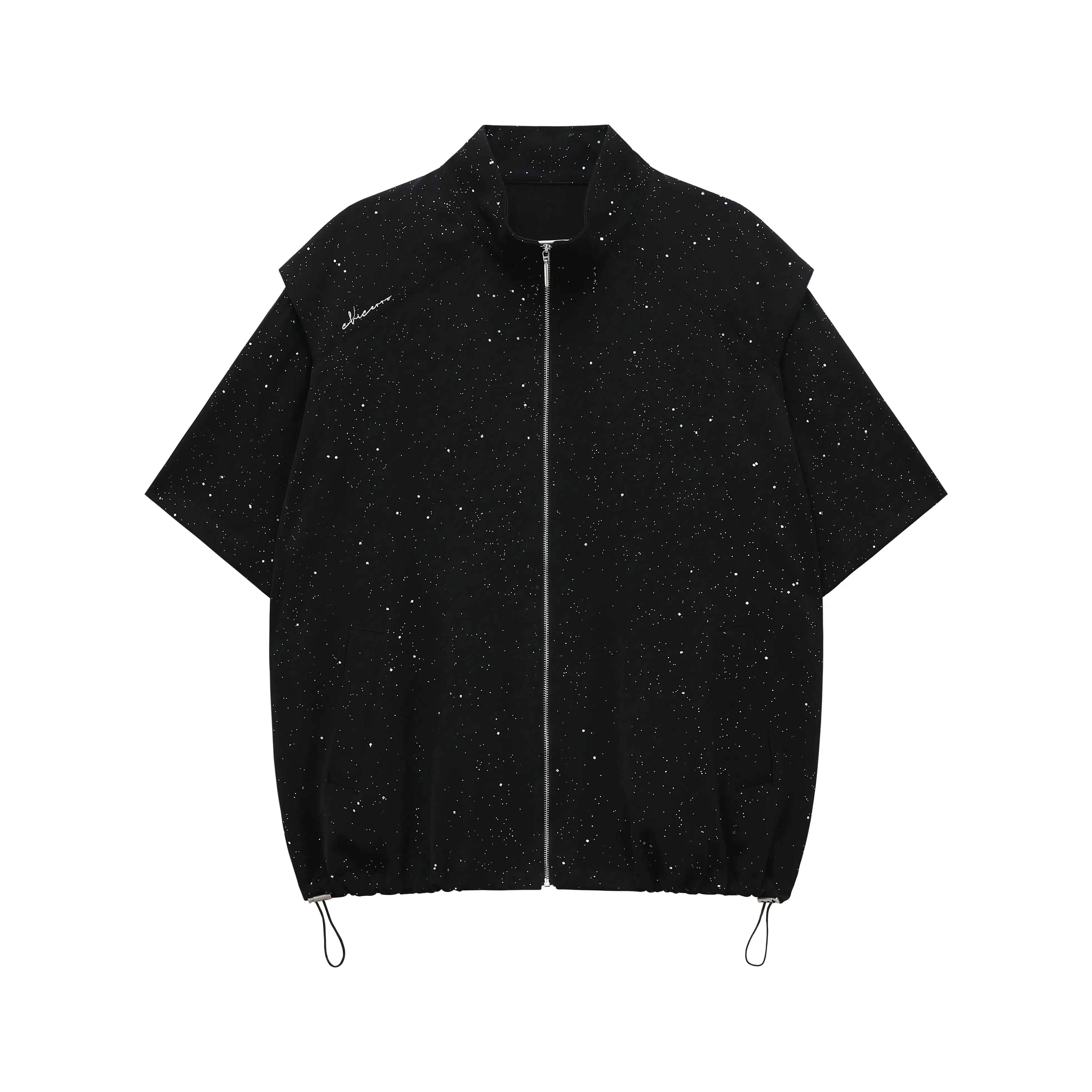 Zip-Up Short Sleeve Sequined Shirt